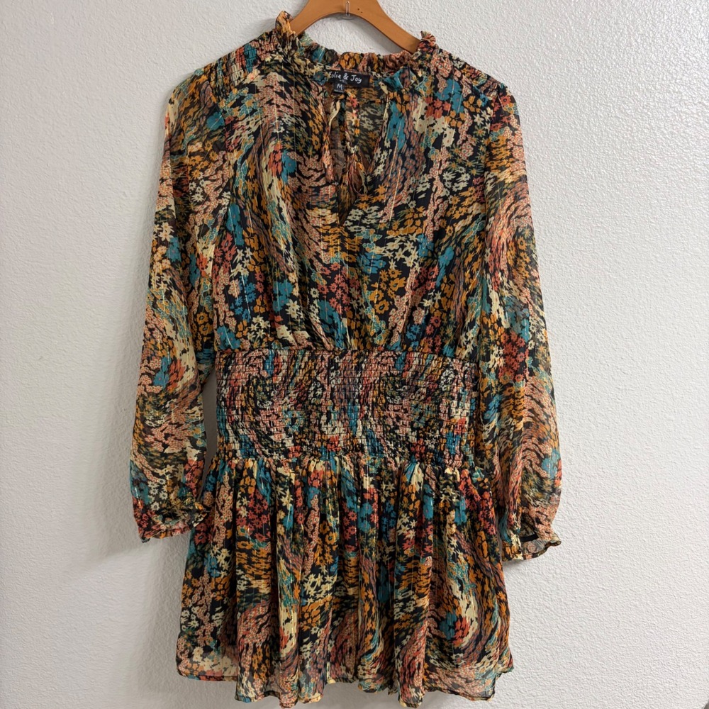 Jolie & Joy Women Floral Smocked Mini Dress Multi Color Lurex J3H4225C M